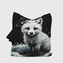 Сумка-шопер Песец на черном, цвет: 3D-принт