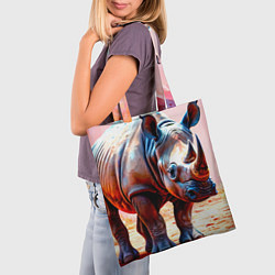 Сумка-шопер Носорог в розовом, цвет: 3D-принт — фото 2