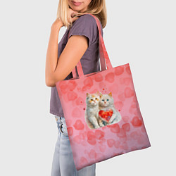 Сумка-шопер Котята и сердечки, цвет: 3D-принт — фото 2