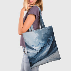 Сумка-шопер Зимний горный пейзаж маслом, цвет: 3D-принт — фото 2