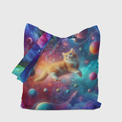Сумка-шопер Рыжий космический котёнок - неоновое свечение, цвет: 3D-принт