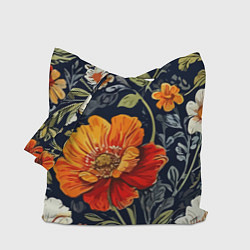 Сумка-шопер Маки и пионы старинный паттерн, цвет: 3D-принт