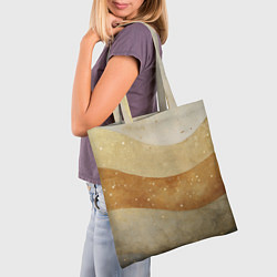 Сумка-шопер Бежево-золотые полосы с блестками, цвет: 3D-принт — фото 2