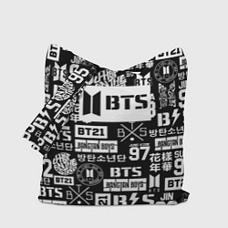 Сумка-шопер Bangtan Boys pattern black, цвет: 3D-принт