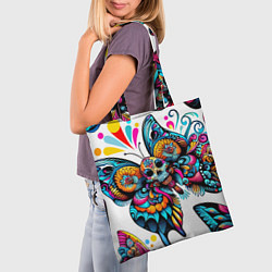 Сумка-шопер Бабочка и череп - нейроарт паттерн, цвет: 3D-принт — фото 2