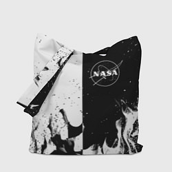 Сумка-шопер Nasa черно белый огонь, цвет: 3D-принт