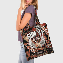 Сумка-шопер Sum 41 на фоне кролика и гитар, цвет: 3D-принт — фото 2