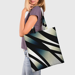 Сумка-шопер Чёрно-белый с синим затемнением полосы, цвет: 3D-принт — фото 2