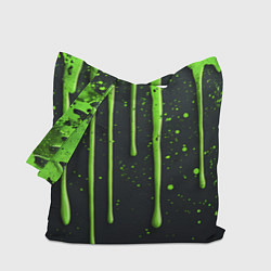 Сумка-шопер Зеленая краска стекающая на черном фоне, цвет: 3D-принт
