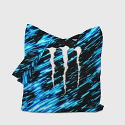 Сумка-шопер Monster energy штрихи голубых неоновых красок, цвет: 3D-принт