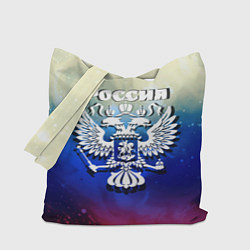 Сумка-шоппер Россия и герб на фоне флага