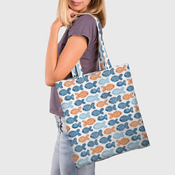 Сумка-шопер Разноцветные рыбы на белом, цвет: 3D-принт — фото 2