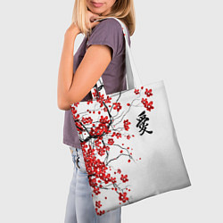 Сумка-шопер Сакура с иероглифом Любовь, цвет: 3D-принт — фото 2