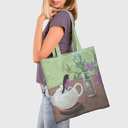 Сумка-шопер Птичка на чайнике, цвет: 3D-принт — фото 2