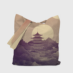 Сумка-шоппер Ретро иллюстрация Японского храма