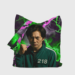 Сумка-шопер Игра в кальмара - игрок 218 с кулаком, цвет: 3D-принт