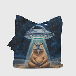 Сумка-шопер Нло похищает капибару сидящую в позе лотоса, цвет: 3D-принт