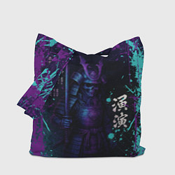 Сумка-шопер Призрачный самурай - неоновый арт, цвет: 3D-принт