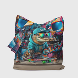 Сумка-шопер Крокодилёныш крутой скейтбордист - киберпанк, цвет: 3D-принт