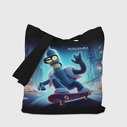 Сумка-шопер Bender is a skateboarder in neon street - ai art, цвет: 3D-принт