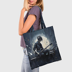 Сумка-шопер Играющий на гитаре в свете Луны музыкант, цвет: 3D-принт — фото 2