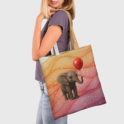 Сумка-шопер Слоненок с красным воздушным шариком, цвет: 3D-принт — фото 2