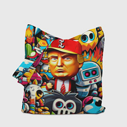 Сумка-шопер Дональд Трамп в компании мультяшных персонажей, цвет: 3D-принт