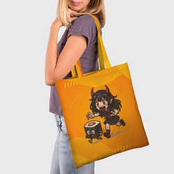 Сумка-шопер Девочка дьявол бежит за роллом, цвет: 3D-принт — фото 2