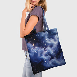 Сумка-шопер Волшебная дымка тёмно-синий с искрами, цвет: 3D-принт — фото 2