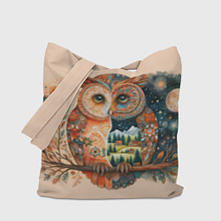 Сумка-шопер Сова разделенная на день и ночь абстракция, цвет: 3D-принт