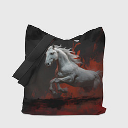 Сумка-шопер Белая лошадь на фоне красной краски, цвет: 3D-принт