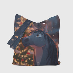 Сумка-шоппер Лошадка на фоне новогодней елки