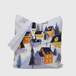 Сумка-шоппер Новогодние домики на горе