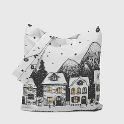 Сумка-шопер Черно-белый новогодний город, цвет: 3D-принт