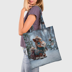 Сумка-шопер Маленькая лошадка в новогоднем лесу, цвет: 3D-принт — фото 2