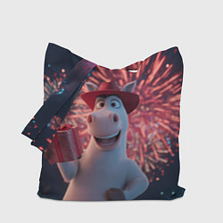 Сумка-шоппер Лошадь с подарком на фоне салюта