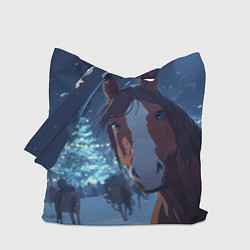 Сумка-шоппер Лошадь на фоне новогодней елки