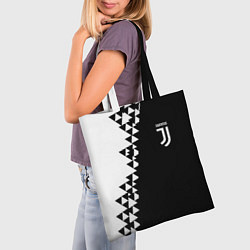 Сумка-шопер Juventus черно белая геометрия текстура, цвет: 3D-принт — фото 2