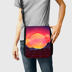 Сумка на плечо Абстрактные 3D неоновые горы на закате, цвет: 3D-принт — фото 2