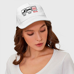 Бейсболка Главное в жизни - еда, сон, honda, цвет: белый — фото 2