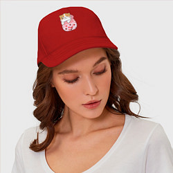 Бейсболка Довольный котик в стакане с мороженым, цвет: красный — фото 2