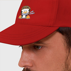 Бейсболка Пингвин в шапке лётчика, цвет: красный — фото 2