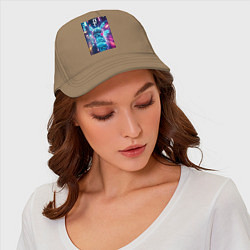 Бейсболка Маленький милый неоновый Пикачу - нейроарт, цвет: миндальный — фото 2