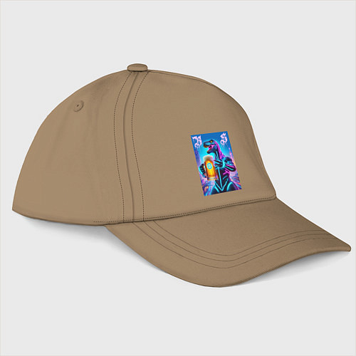 Бейсболка Neon beersaur in metropolis - ai art fantasy / Миндальный – фото 3
