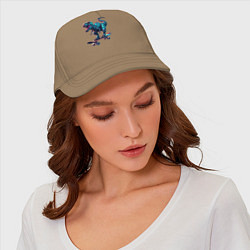 Бейсболка Тираннозавр на скейтборде - экстрим, цвет: миндальный — фото 2