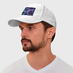 Бейсболка Неоновые спирали ДНК, цвет: белый — фото 2