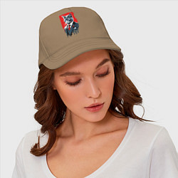 Бейсболка Кот джентльмен с голубыми глазами - мем, цвет: миндальный — фото 2