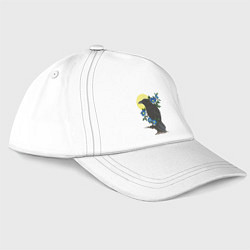 Бейсболка Чёрный ворон на ветке под луной среди синих цветов