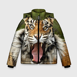 Куртка зимняя для мальчика Удивленный тигр, цвет: 3D-черный