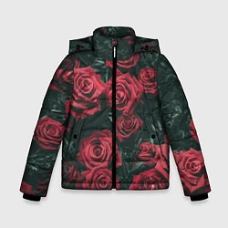 Куртка зимняя для мальчика Бархатные розы, цвет: 3D-черный